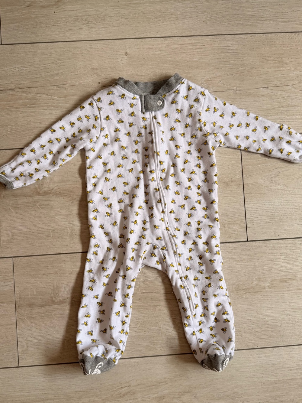 White Baby Sleep Sack Footed Pajamas with Yellow Bee Pattern